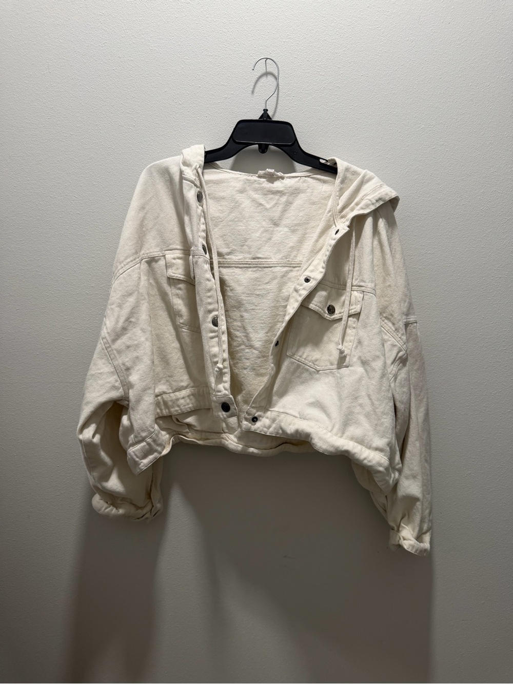 Cropped Cream Hooded Jean Jacket